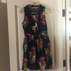 Floral Print Shirt Dress with Back Cutout